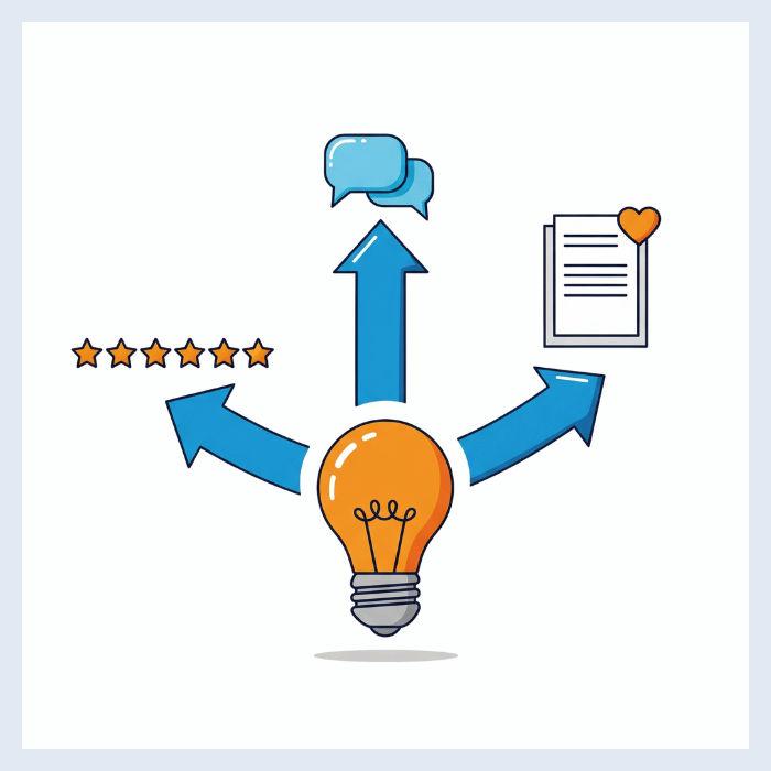 Icon illustrating the content creation phase: building authority and trust with parent-focused resources, guides, and reviews.