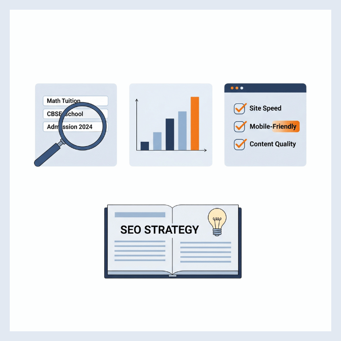 Icon representing the first phase of SEO: keyword research, competitor gap analysis, and technical auditing to build a data-driven strategy.